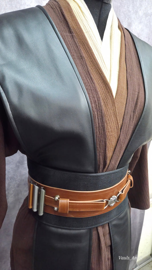 Jedi Black Leather Tabbards Set - Sheepskin Leather - Anakin Style